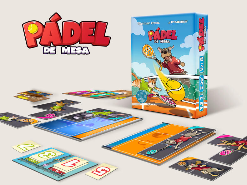 Illustrations and art direction of "Padel de mesa" Cats VS Dogs. A two players sport card game developed by Antonio Rivera. Finalist game of the prototype competition in ‘DAU’ Barcelona.