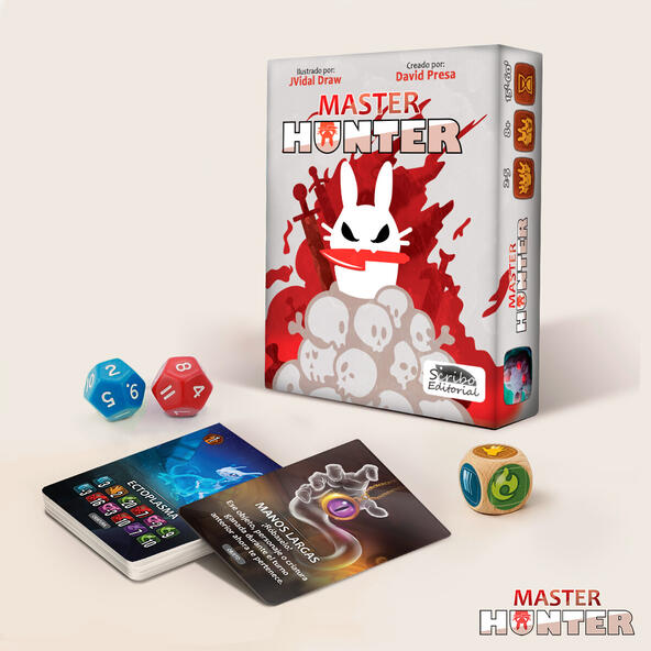 Personal project -2021-Illustration of 94 full illustration cards, 1 special dice, cover illustration, mockup design, Components and layout design. Published by "Scribo Editorial" in February 2024. Developed by David Presa.
