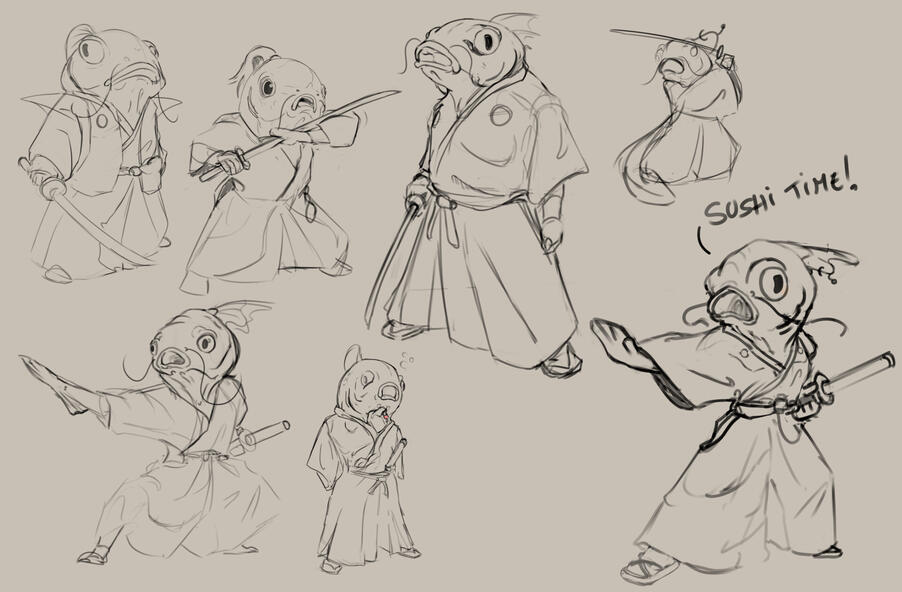 Samurai fish research sketch concepts